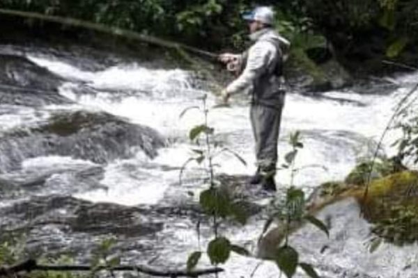 Fly fishing a whitewater river in the mountains of Costa Rica
